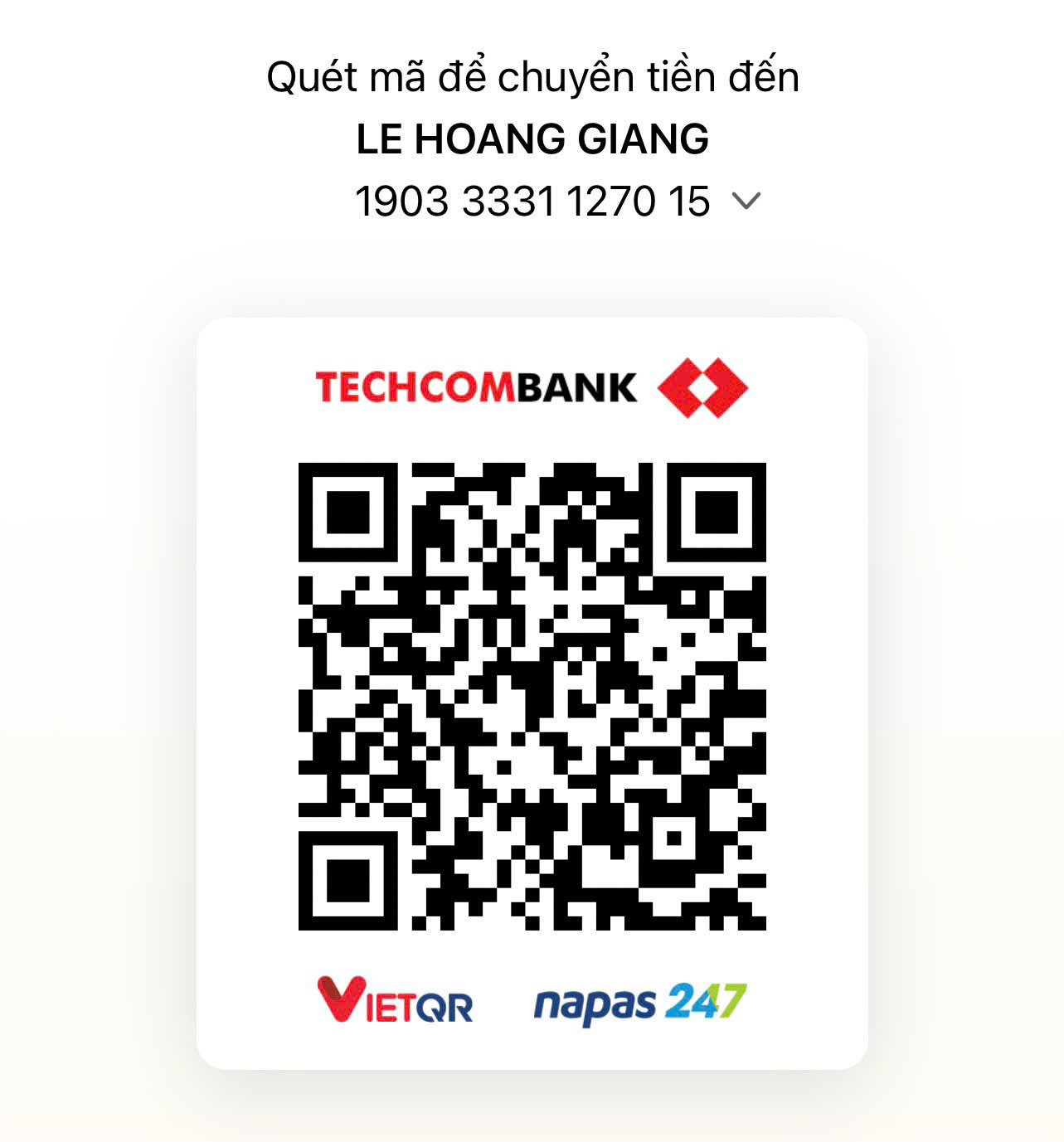 QR thanh toán Techcombank Lê Hoàng Giang
